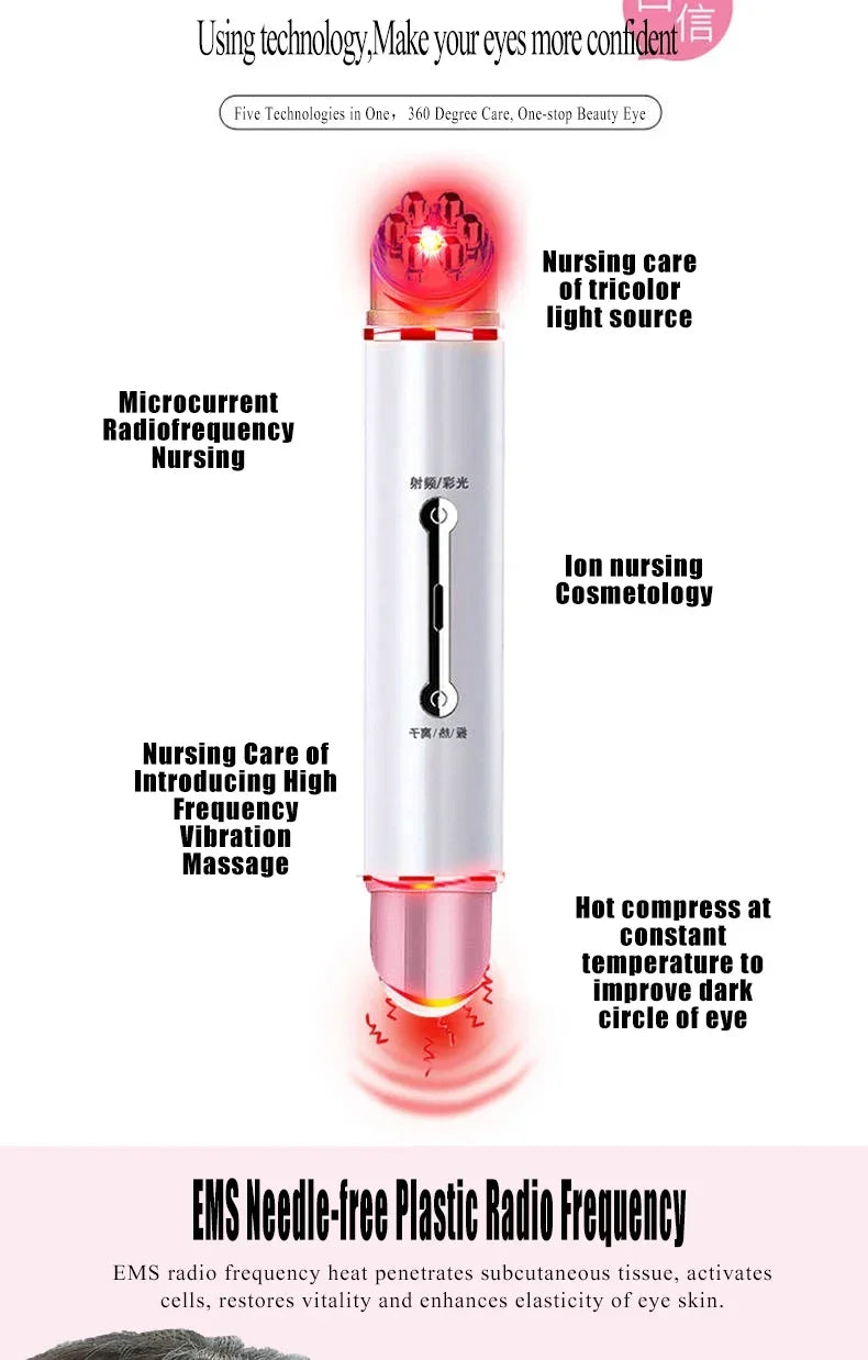 Electric Facial Eye Massager Pen Vibration Double Head EMS Rejuvenation Eye Machine LED Photon Skin Rejuvenation Anti-wrinkle