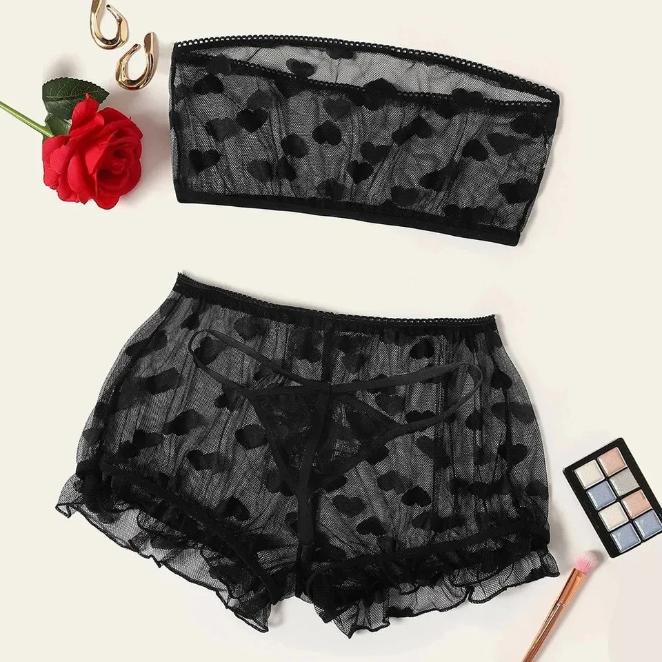 Strapless Bra Set Women Intimates Sheer Gauze Ruffles Lingerie Set Sexy Underwear Fancy Temptation Erotic Lingerie Bikini