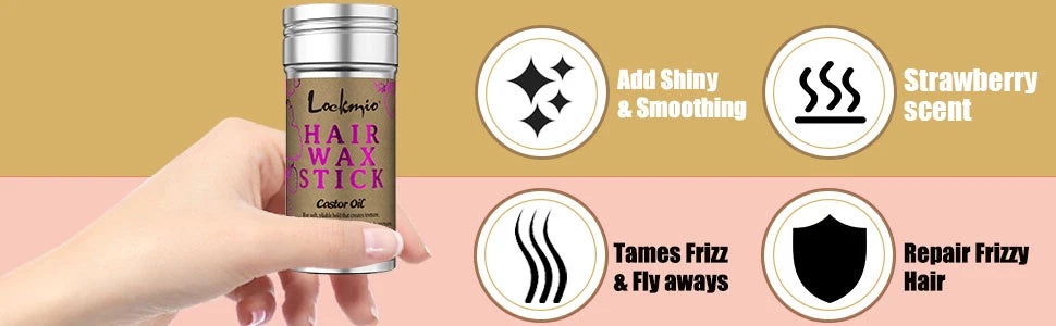 Lockmio 75g Hair Wax Stick With Castor Oil Tames Frizz Smooth Flyaways Strong Hold Edge Styling Finishing Broken Hair Gel