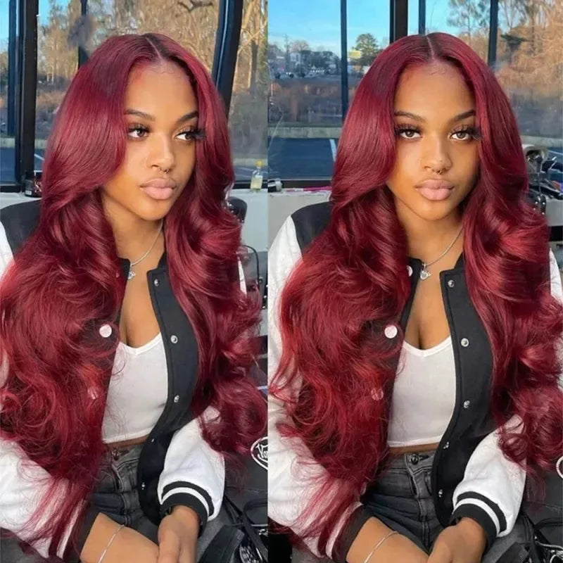 13x6 Lace Front Wigs Human Hair 200% Density 99j Burgundy Lace Front Wigs Human Hair 28 inch Body Wave Lace Front Wigs Brazilian
