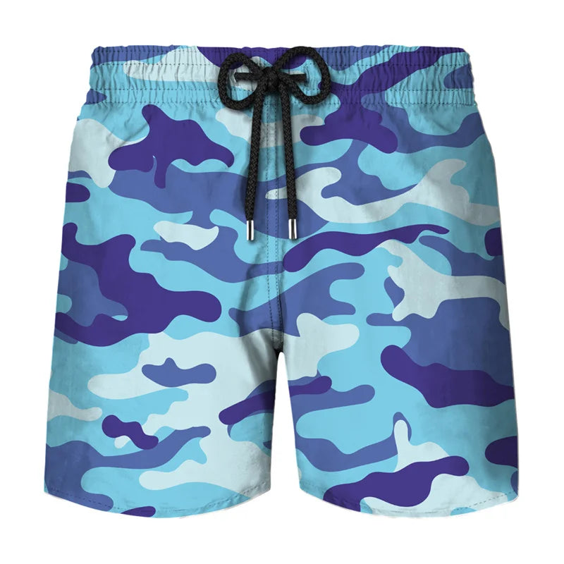 Camouflage Graphic Beach Shorts Men 3D Camo Gothic Skull Printed Swimming Trunks Sohier Army Vetern Military Fashion Short Pants