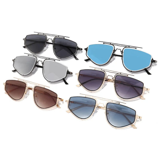 SHAUNA Retro Double Bridges Cat Eye Metal Frame Men Sunglasses Fashion Gradient Mirror Shades UV400 Women Outdoor Sun Glasses