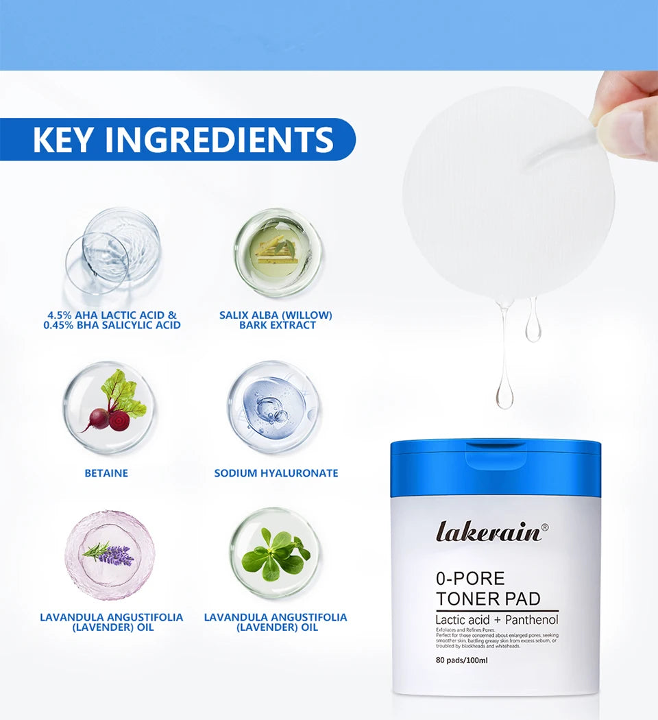 4.5% AHA Lactic Acid & 0.45% BHA 0-pore Toner Pad Salicylic Acid Dual-Textured Facial Toner Pads for Exfoliation and Pore Care