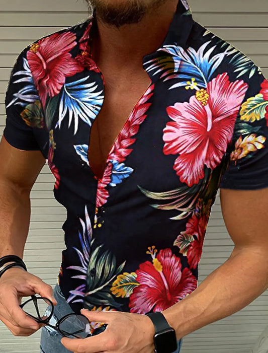 Men's Shirt Button Summer Floral Shirts for Men Street 3d Print Plus Size Hawaiian Beach Breathable Short Sleeve