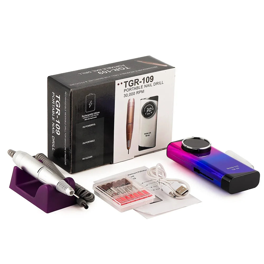 30000RPM Rechargeable Nail Drill Manicure Machine Professional Nail Gel Polishing Remover Cordless Drill Set Nail Art Low Voice