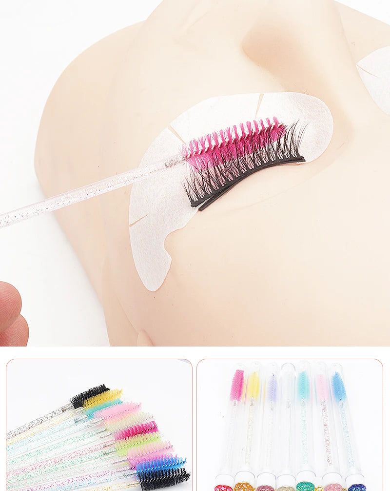 10 Pcs Tube Eyelash Brush With Gold Keychain Glitter Mascara Wand For Women Lash Extension Micro Comb Container Makeup Tools