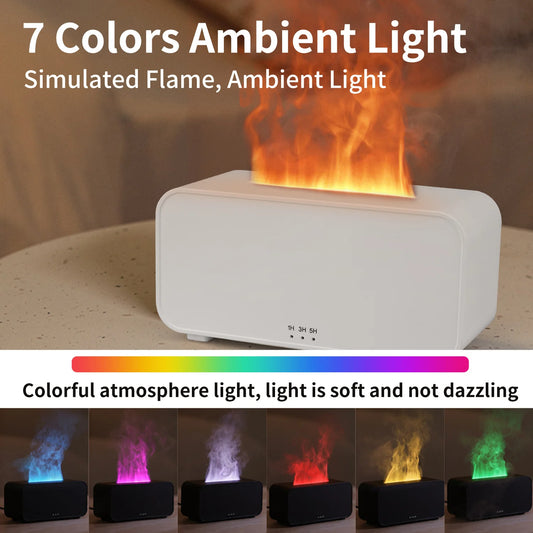 New Mini Desktop Simulation Flame Humidifier 7-Color Night Lights Can add Essential Oil Timing Setting USB Diffuser Aromatherapy