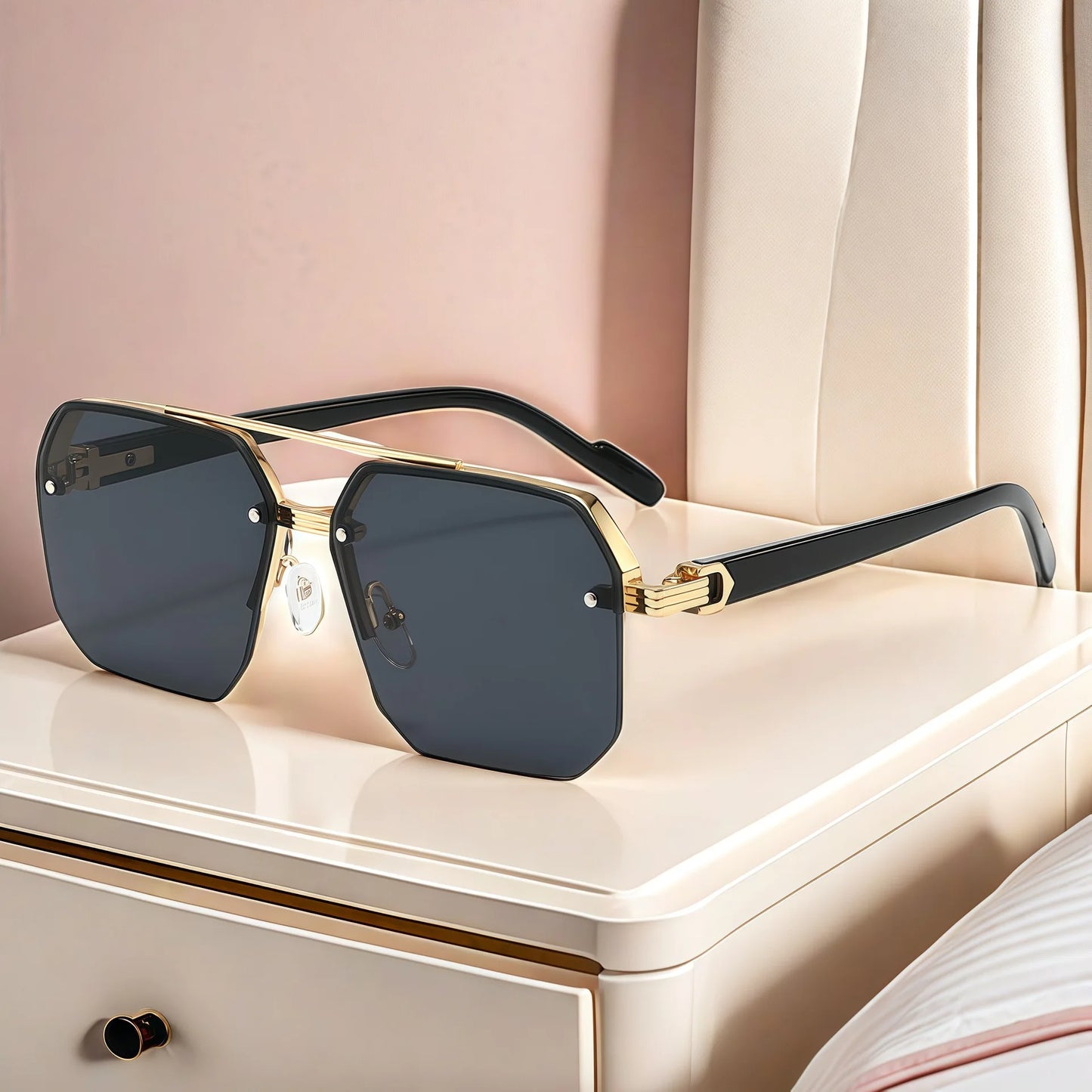 Oversize Retro Double Bridges Polygon Square Metal Men Sunglasses Fashion Gradient Shades UV400 Trending Women Sun Glasses