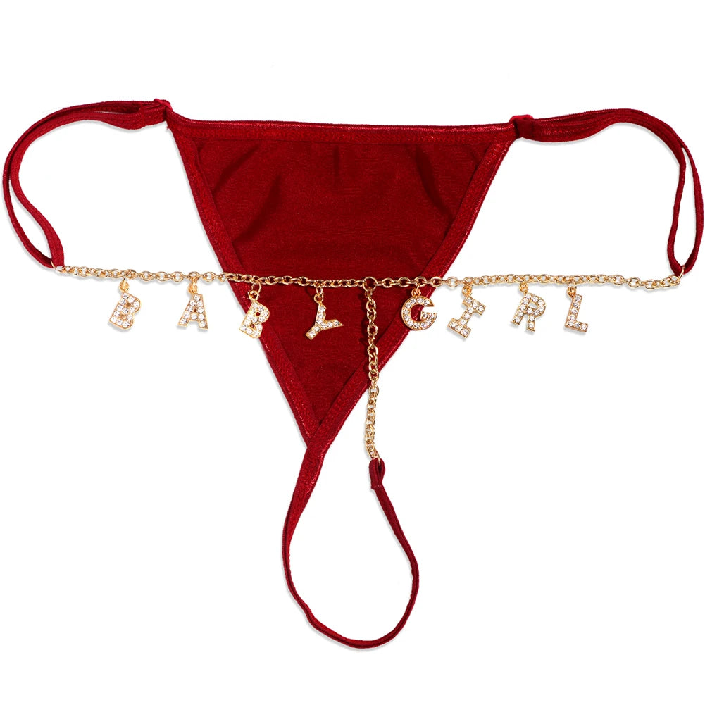 Colorful Customized Thong A-Z Letter Name Waist Body Chain For Women Sexy Underwear Bikini Panties DIY Body Jewelry Dropshipping