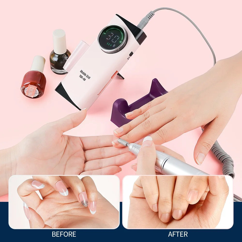 30000RPM Rechargeable Nail Drill Manicure Machine Professional Nail Gel Polishing Remover Cordless Drill Set Nail Art Low Voice