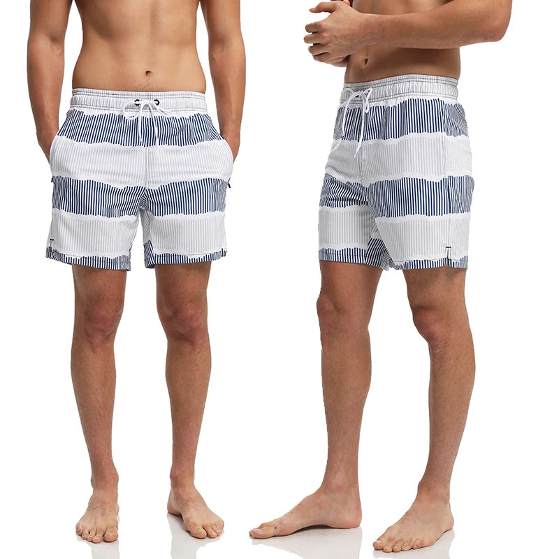 ESCATCH 2025 New Arrival Mens Swimming Trunks Compression Liner 2 in 1 Printing Quick-Dry Gym Sports Mens Shorts Zipper Pockets