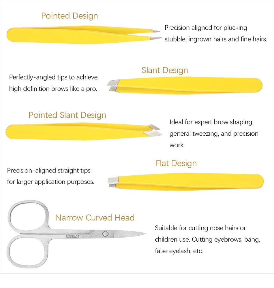 4/6Pcs Eyebrow Hair Removal Tweezers Set Brows Lashes Brows Face Trimming Forceps Scissors With Leather Case Beauty Makeup Tools