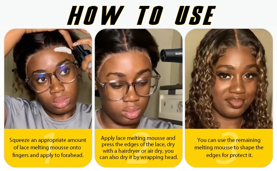 GOIPLE Wig Lace Melting Mousse Invisible Bond Supreme Hold Protect Edge Fast Drying Long-Lasting Lace Melting Spray No Residue