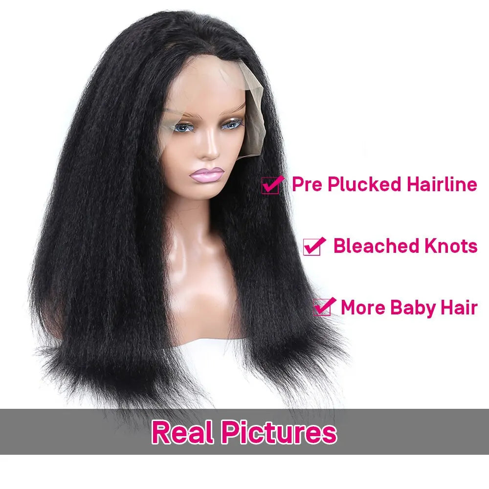 Kinky Straight Lace Front Wigs Human Hair 13x4 Yaki Straight Human Hair Lace Front Wigs Pre Plucked Transparent Wigs 12"-30"
