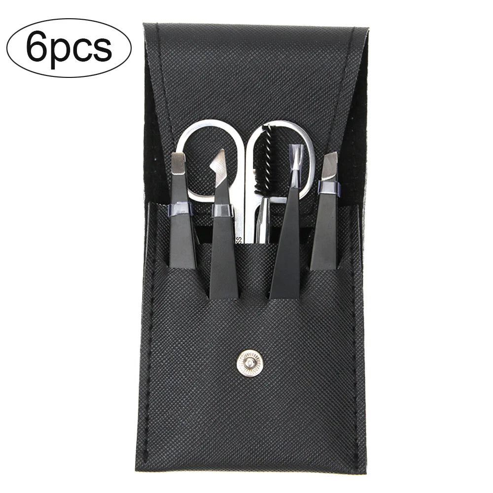 4/6Pcs Eyebrow Hair Removal Tweezers Set Brows Lashes Brows Face Trimming Forceps Scissors With Leather Case Beauty Makeup Tools