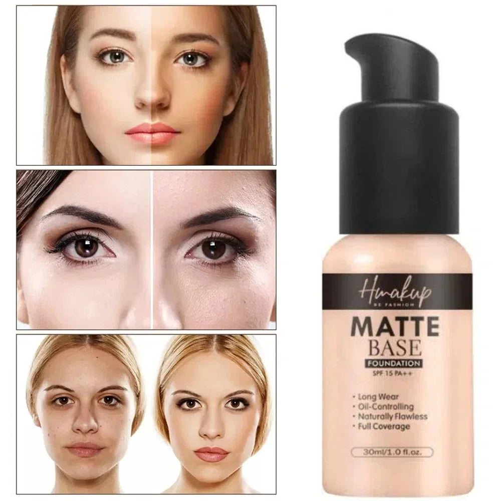 30ml Matte Liquid Foundation 6 Colors Natural Concealer Oil Control Waterproof Lasting Full Coverage Facial Base Makeup Cosmetic