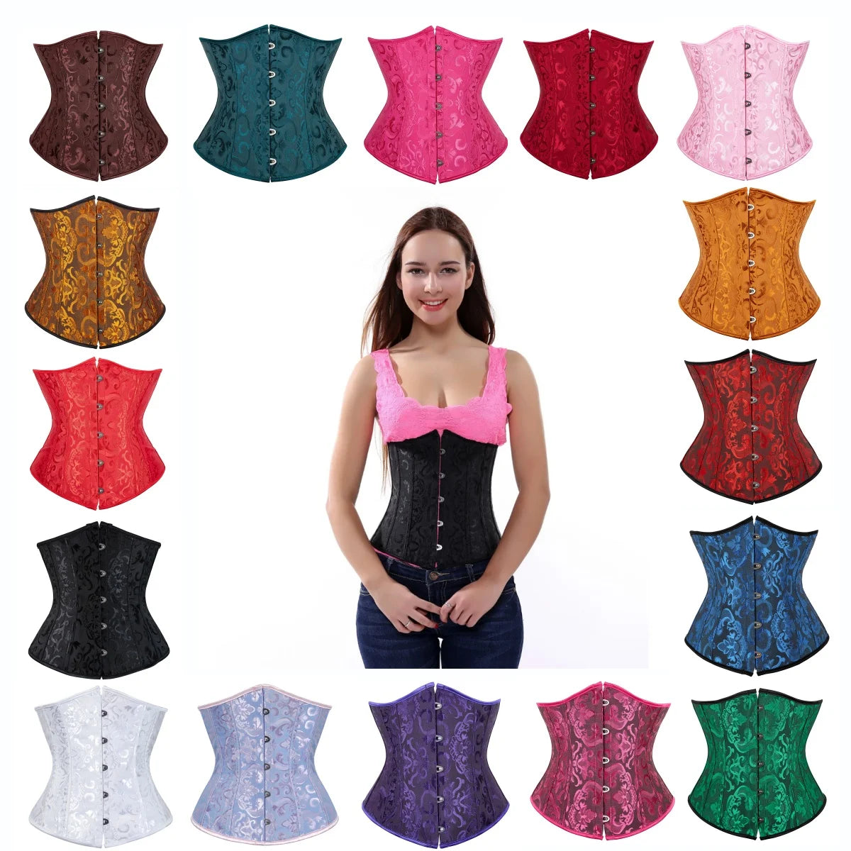 Women's Corset Underbust Floral Gothic Corsets Sexy Jacquard Bustiers Waist Trainer Bustier Woman Carnival Costume Plus Size