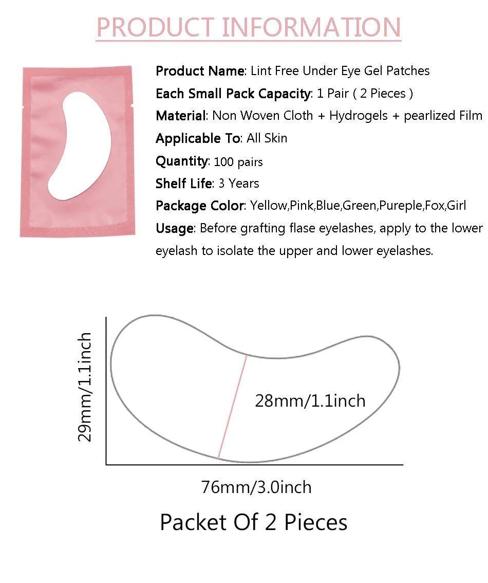 100 pairs Eyelash Pads Grafted Lash Hydrogels Gel Patches Under Eye Pads for Eyelash Extension Tips Sticker Makeup Tools
