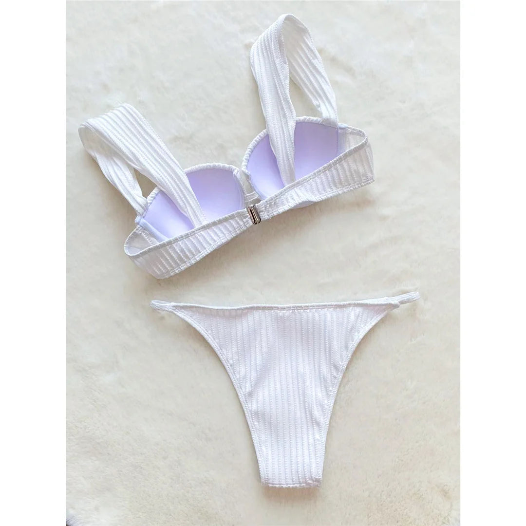 With Bra Cup Underwired High Leg Cut Bikini Women Swimwear Female Swimsuit Two-pieces Bikini set Bather Bathing Suit Swim V5160