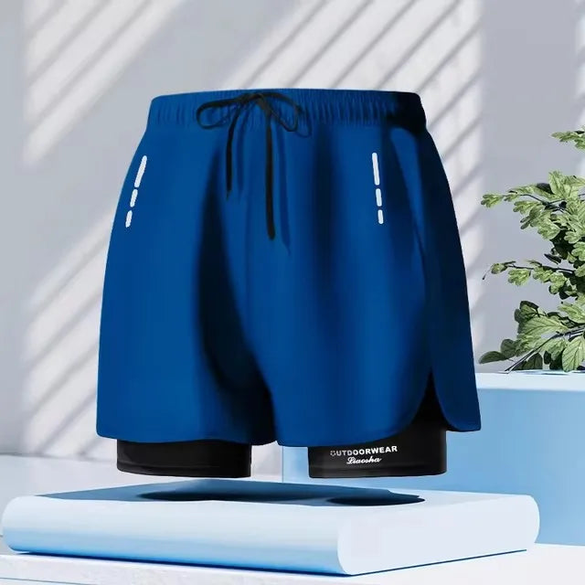 Men's Aloe Pants Athletic Shorts Two-Layer Swim Trunks: Quick-Drying, Stylish & Comfortably Fit for Beach, Pool & Hot Spring