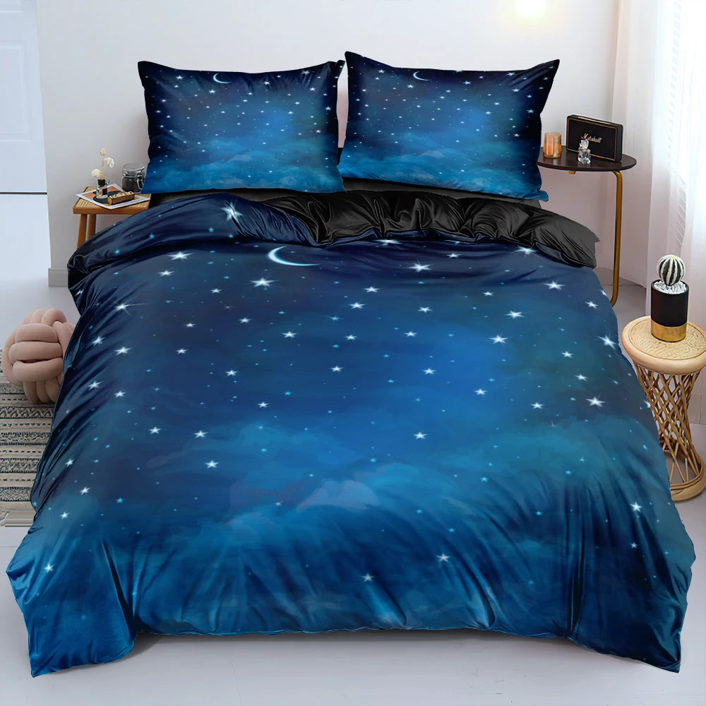 Luxury Galaxy Dark Blue Bedding Set Twin Full Queen King Size Duvet/Quilt Cover Set Shining Stars Starry Sky Comforter Cover