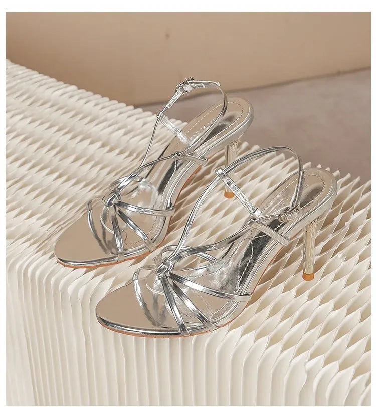 High Heel Sandal for Women All-Match Buckle Strap 2025 Summer Espadrilles Platform Female Shoe High-heeled Fashion Stiletto Silv