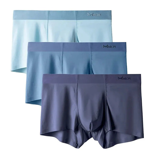 MiiOW 3Pcs Sexy Seamless Boxer Men Underwear Ice Silk Graphene Antibacterial Boxershorts Underpants Panties Underware Trunks 5XL