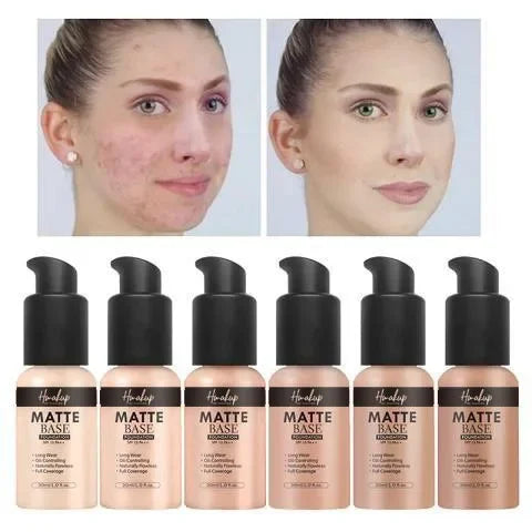 30ml Matte Liquid Foundation 6 Colors Natural Concealer Oil Control Waterproof Lasting Full Coverage Facial Base Makeup Cosmetic