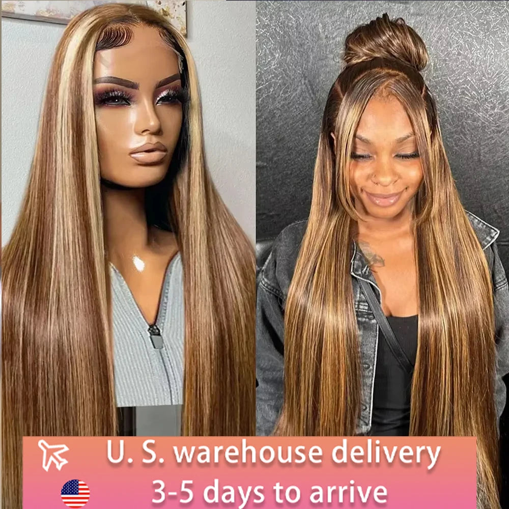 30 32 Inch 4/27 Highlight Straight Wigs Human Hair Lace Frontal Wig HD Lace Wig 13X6 Human Hair 13X4 Lace Front Remy Wig 180%