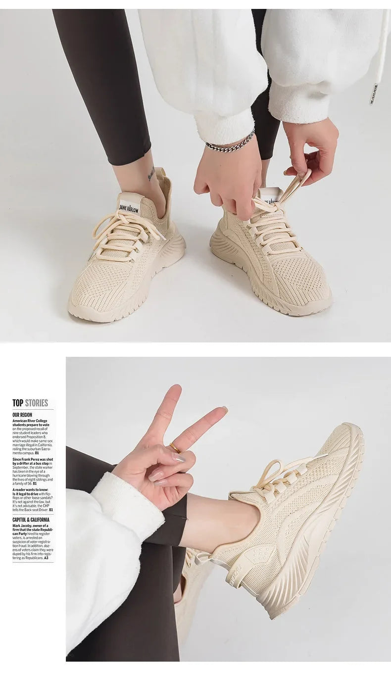 Women Fly Weave Mesh Breathable Sneakers 2023 New Flat Casual All-match White Sport Shoes Female Outdoor Running Shoes