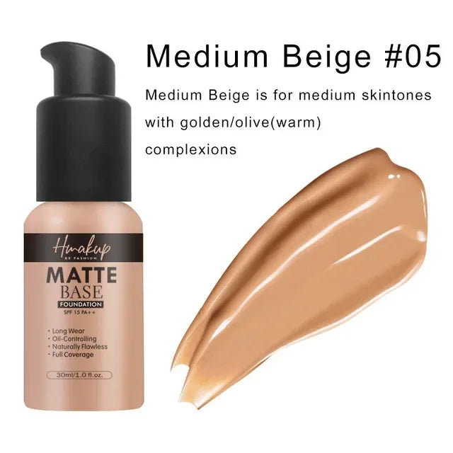 30ml Matte Liquid Foundation 6 Colors Natural Concealer Oil Control Waterproof Lasting Full Coverage Facial Base Makeup Cosmetic