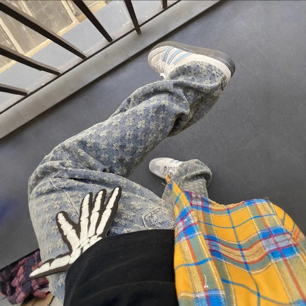 2024 Fashionable European and American Straight Leg Slimming Jeans Trendy Brand Casual Style Wide Leg Design Men's Pants