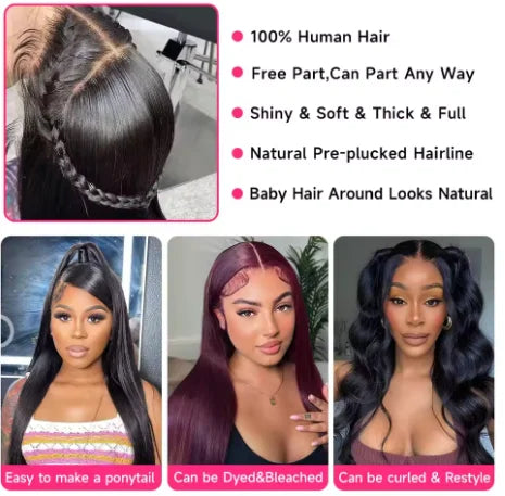 360 Transparent  13x6 Lace Front Human Hair Wigs Brazilian 360 Straight Lace Frontal For Women PrePlucked  5x5 Closure Wig