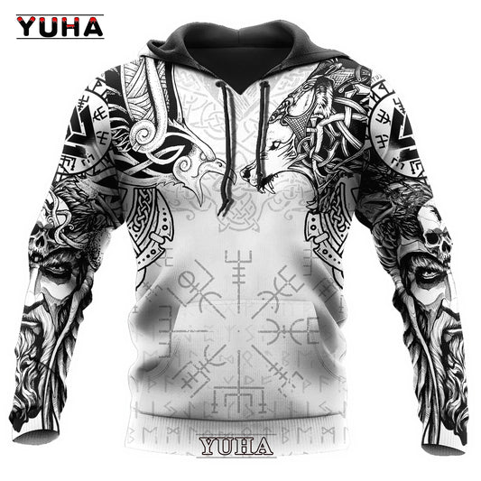 Men's Sweatshirts 3D Print Vikings Classic Wolf  Men's Hoodies Jacket Spring Autumn Fashion Pullovers Hip Hop Punk Oversized Clo