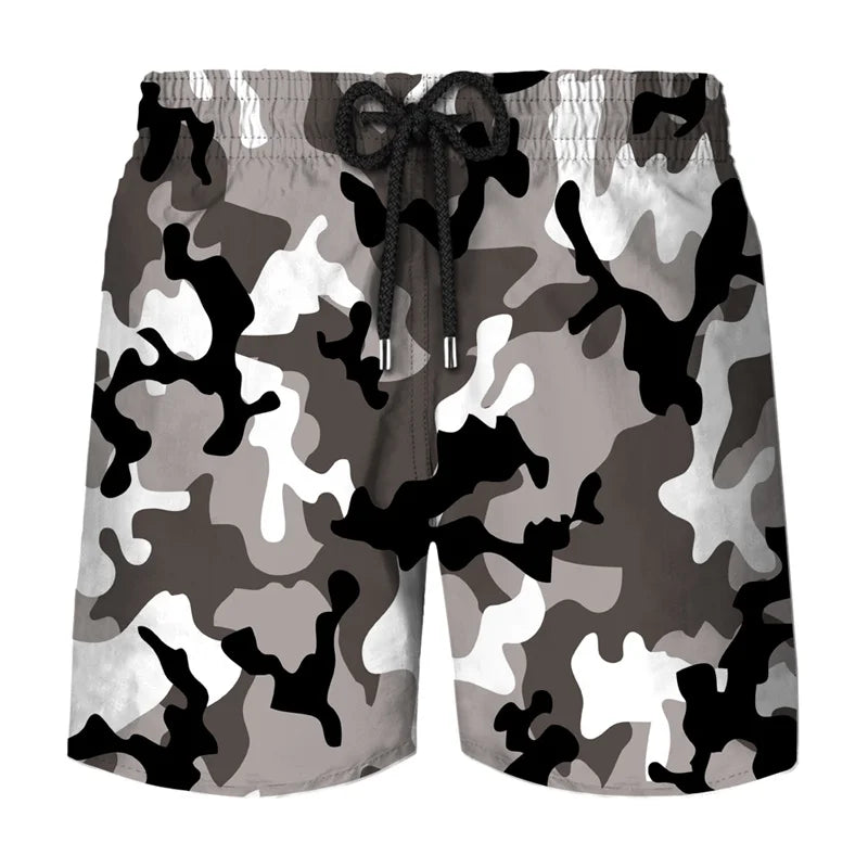 Camouflage Graphic Beach Shorts Men 3D Camo Gothic Skull Printed Swimming Trunks Sohier Army Vetern Military Fashion Short Pants