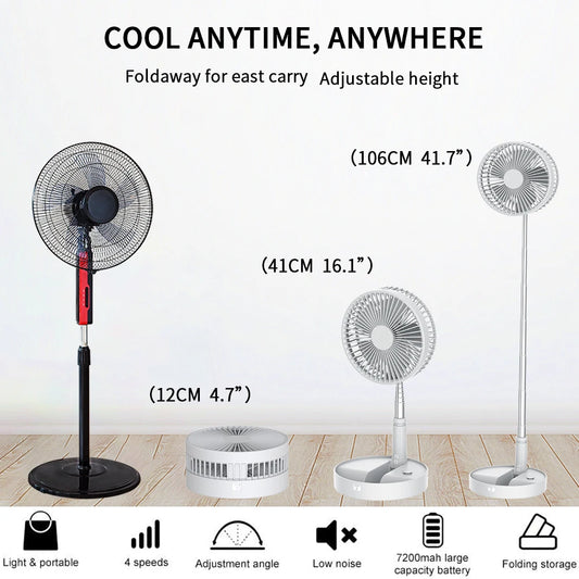 UNITEDTIME Desk and table fan, Foldable Fans Portable Travel Fan Battery Operated or USB Powered,Adjustable Height,My Foldaway