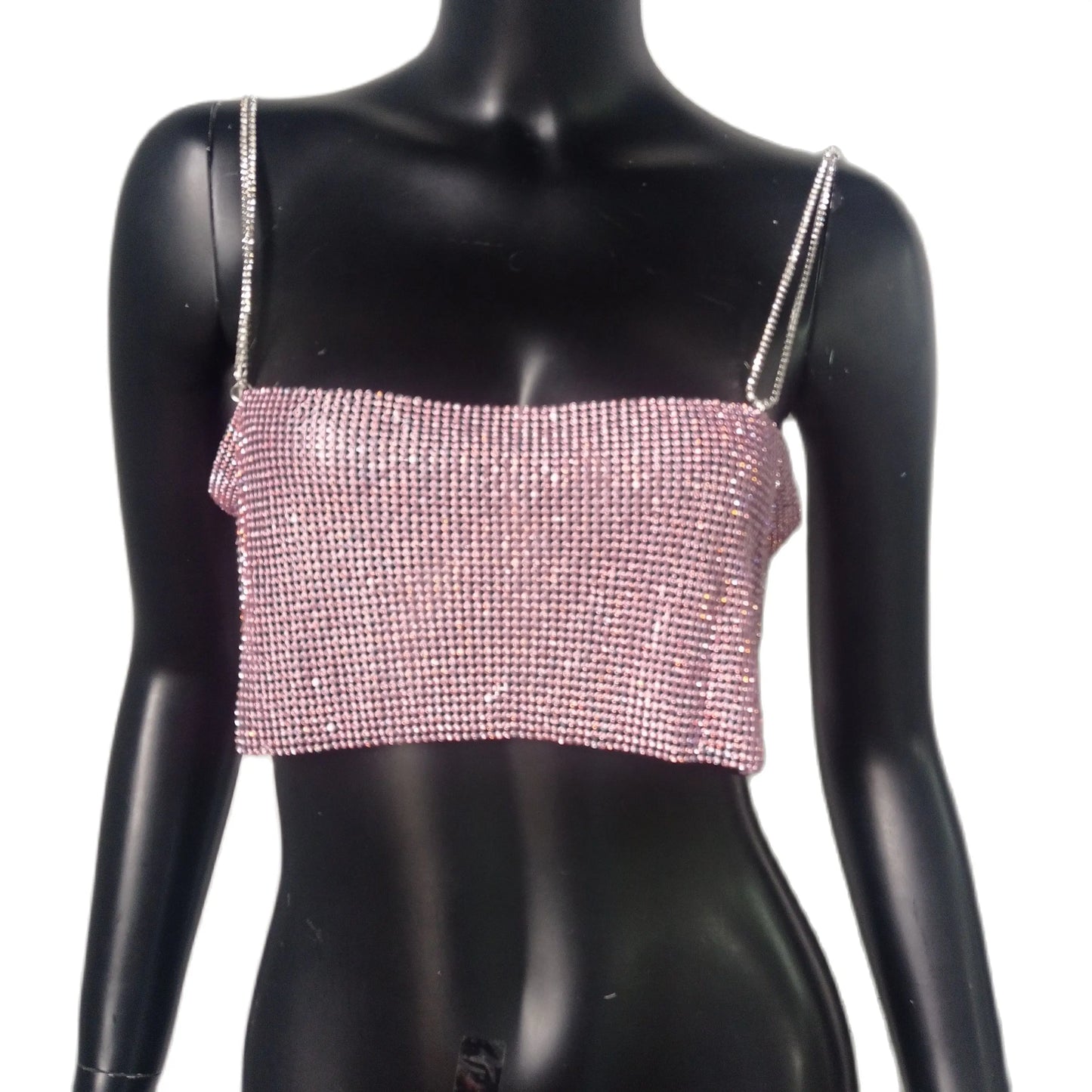 FestivalQueen 2023 Sequin Shiny Crystal Chain Tank Top Glitter Metal Mesh Halter Metallic Strap Crop Tops Festival  Party Sexy W