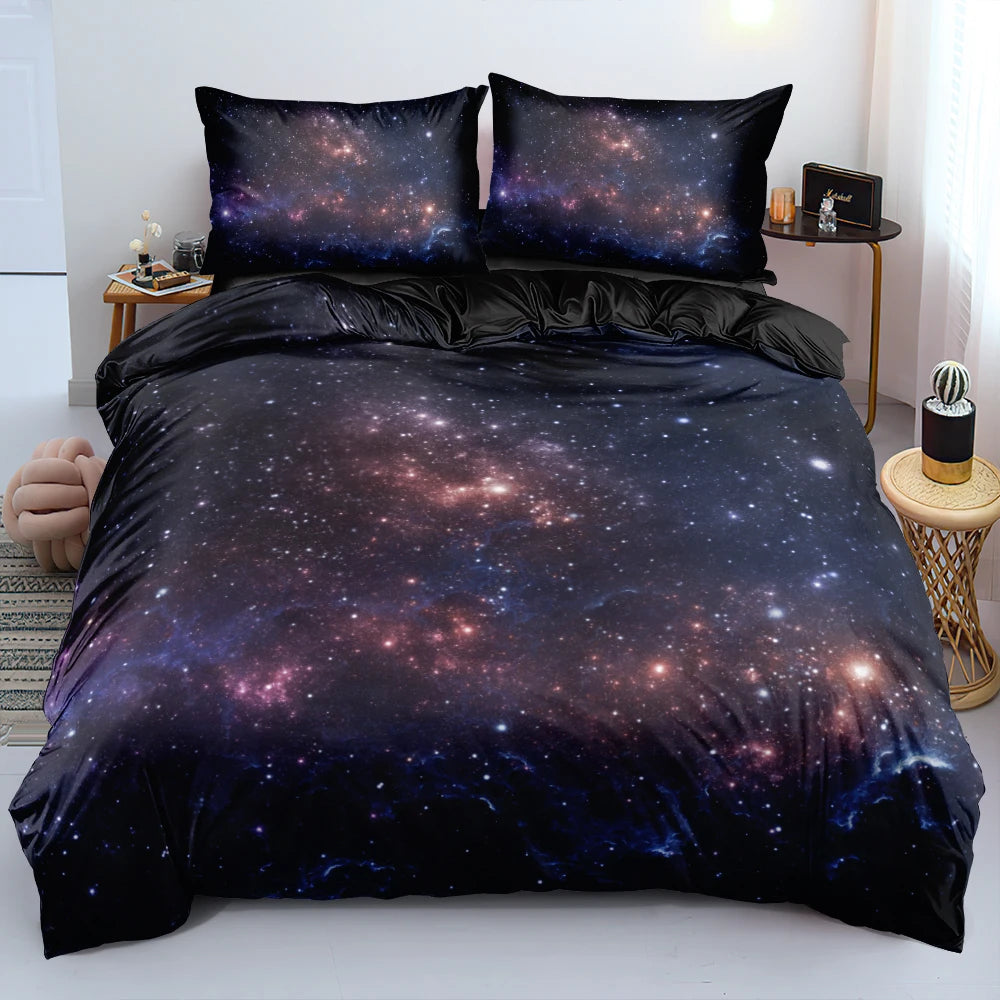 Luxury Galaxy Dark Blue Bedding Set Twin Full Queen King Size Duvet/Quilt Cover Set Shining Stars Starry Sky Comforter Cover