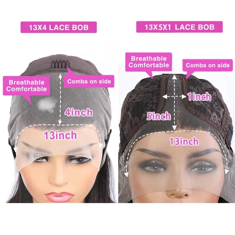 4/27 Highlight Bob Wigs Straight Lace Front Wig Human Hair Ombre Frontal Bob Wig Human Hair gluelss wear to go Ombre Brown Wig 1