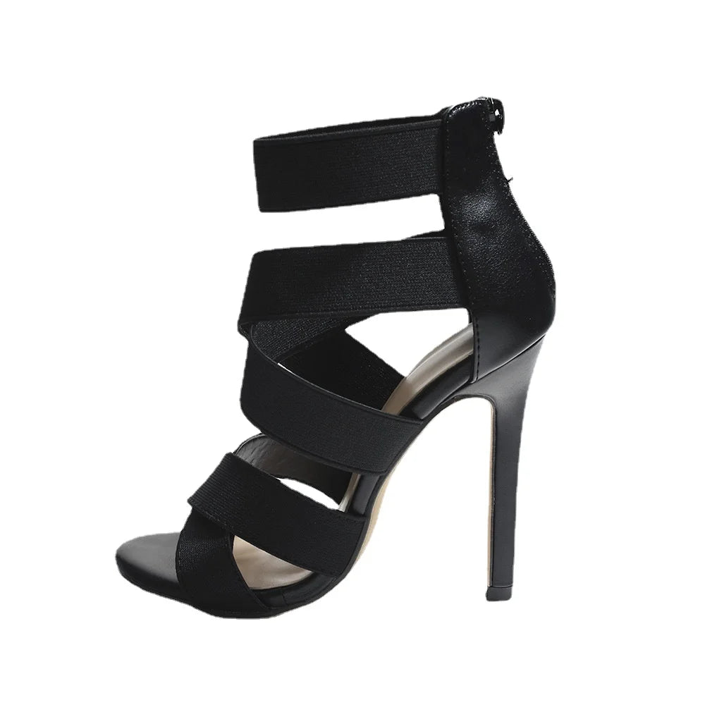 Black Sexy Open Toes Gladiator Shoes Womens Sandals Super High Heel Pumps Ladies Broadband Back Zipper Party Wedding Sandal