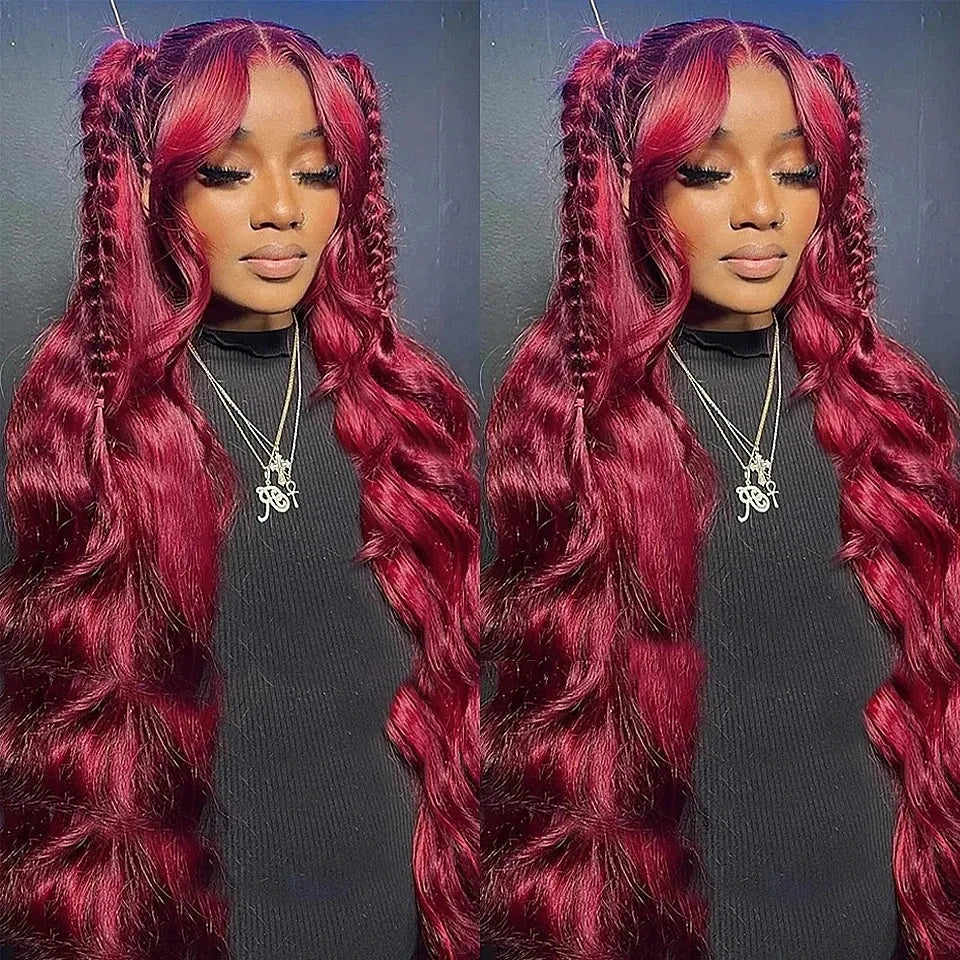 13x6 Lace Front Wigs Human Hair 200% Density 99j Burgundy Lace Front Wigs Human Hair 28 inch Body Wave Lace Front Wigs Brazilian
