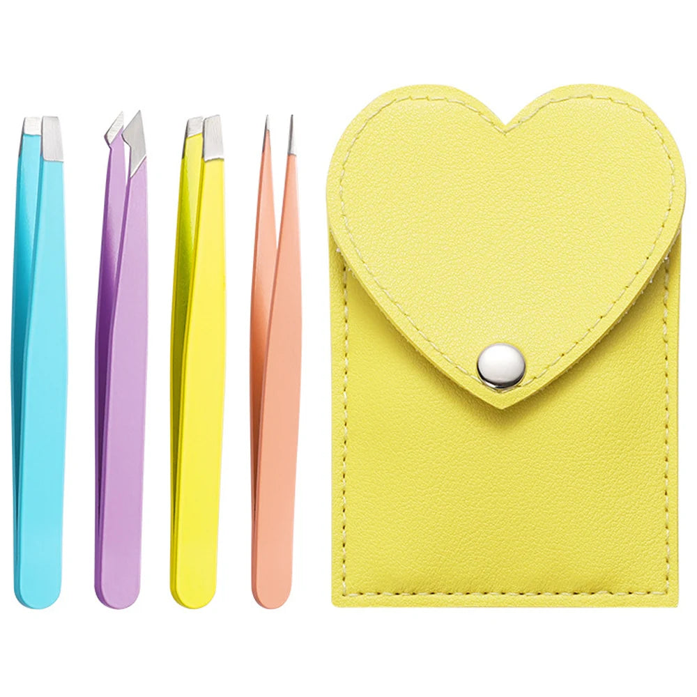 4/6Pcs Eyebrow Hair Removal Tweezers Set Brows Lashes Brows Face Trimming Forceps Scissors With Leather Case Beauty Makeup Tools