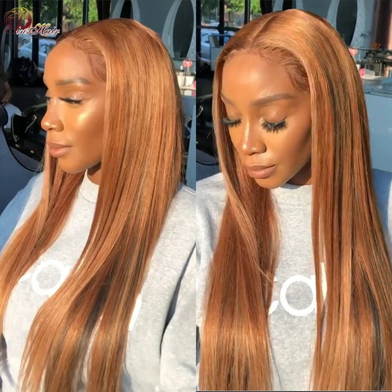 Honey Blonde Colored 13x6 Lace Front Wigs Human Hair Ginger Blonde Straight Lace Front Wigs #27 Colored Transparent Lace Wig