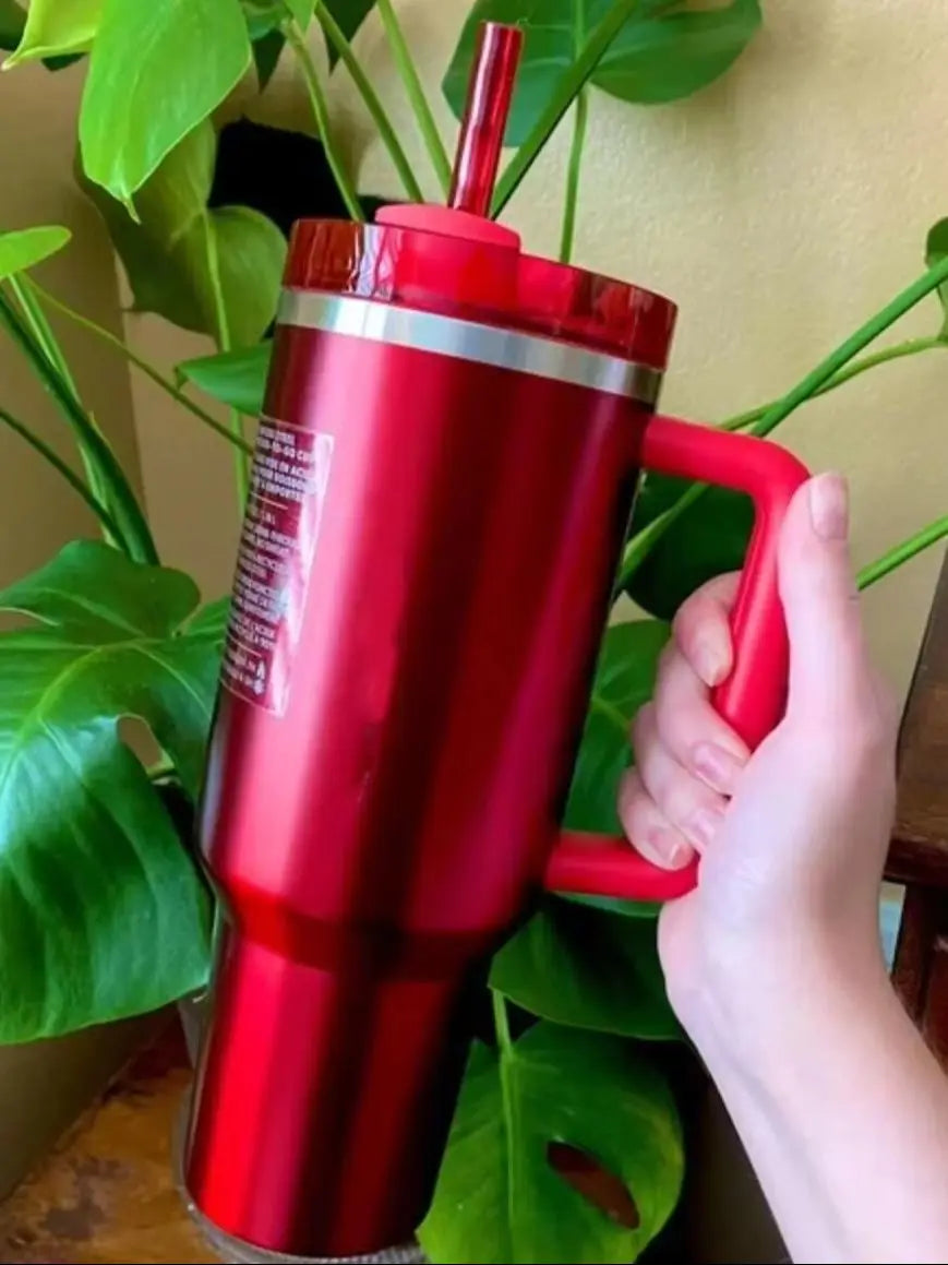 40oz Red Tumblers With Handle Car Mugs Insulated Tumbler With Lids Straw Stainless Steel Coffee Tumbler Termos Cups