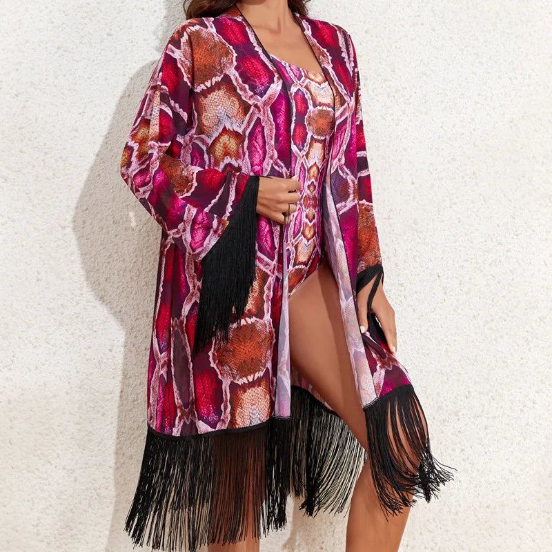 2024 Three Pieces Bikini Set Cover Up Swimwear High Waisted Bikini Set Women's Swimwear Print  For Female Bath Suit Tropical