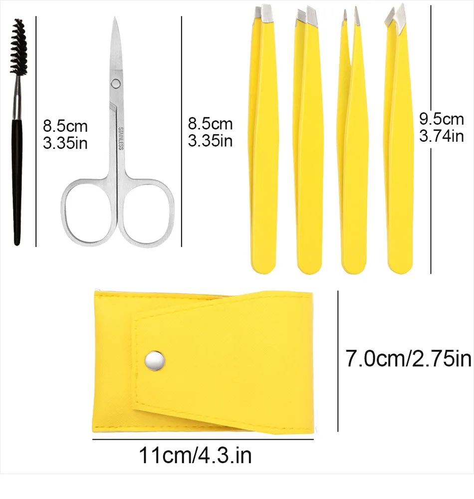 4/6Pcs Eyebrow Hair Removal Tweezers Set Brows Lashes Brows Face Trimming Forceps Scissors With Leather Case Beauty Makeup Tools