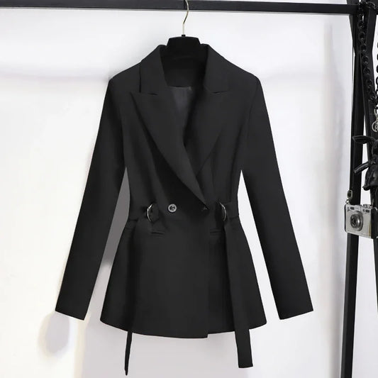 Women's Blazer 2024 Autumn New Korean Fashion Stylish Tie Waist Jacket Unique Luxurious Outerwear for Women Medium Length Jacket