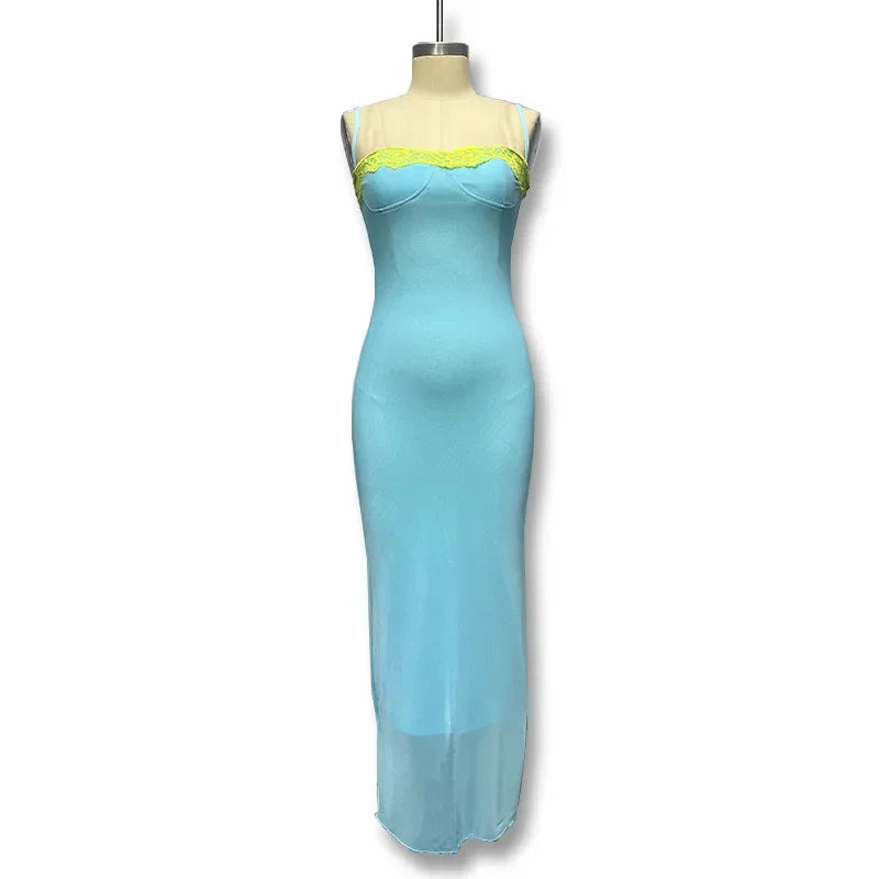 Sexy Long Dress Women's European American Style Summer New Arrival Lace Trimmed Tank Dress Sleeveless For All Occasions