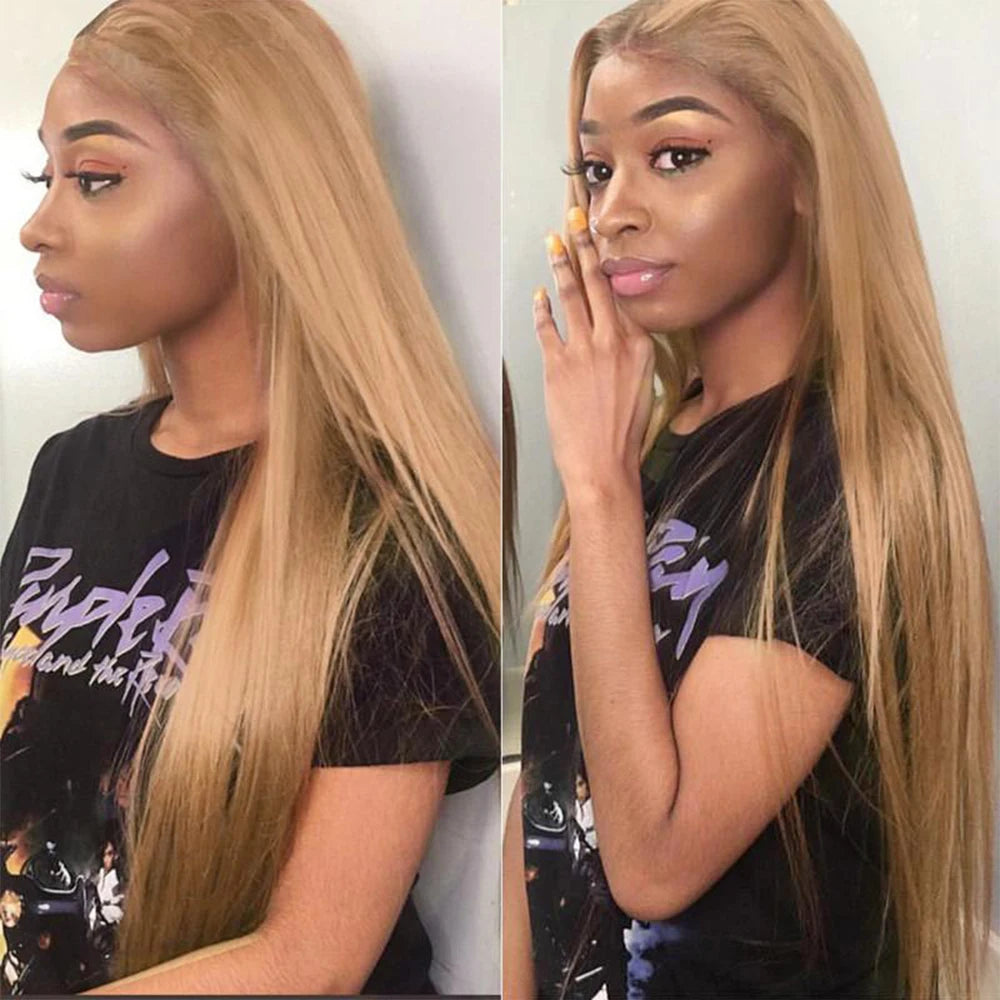 Honey Blonde Colored 13x6 Lace Front Wigs Human Hair Ginger Blonde Straight Lace Front Wigs #27 Colored Transparent Lace Wig
