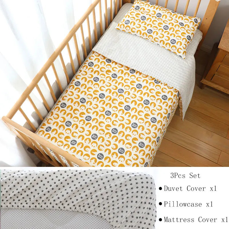 3Pcs Baby Bedding Set For Newborns Star Pattern Kid Bed Linen For Boy Pure Cotton Woven Crib Bedding Duvet Cover Pillocase Sheet